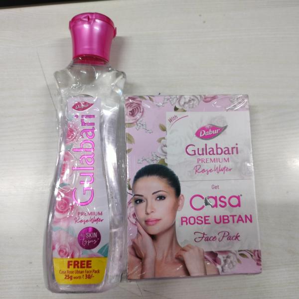 Netmeds | Dabur Gulabari Premium Rose Water 120 ml (Free Casa Rose Ubtan Fcae Pack 25 gm) 1's