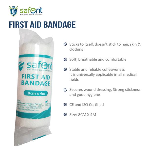 Safent First Aid Bandage (8cm X 4 m) - Bandages