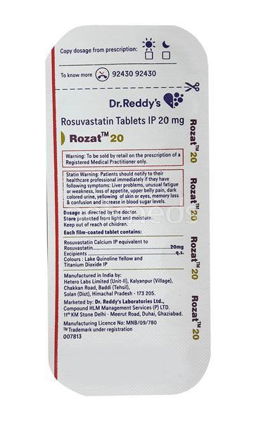 Rozat 20mg Tablet 14'S - High Cholesterol-Dys
