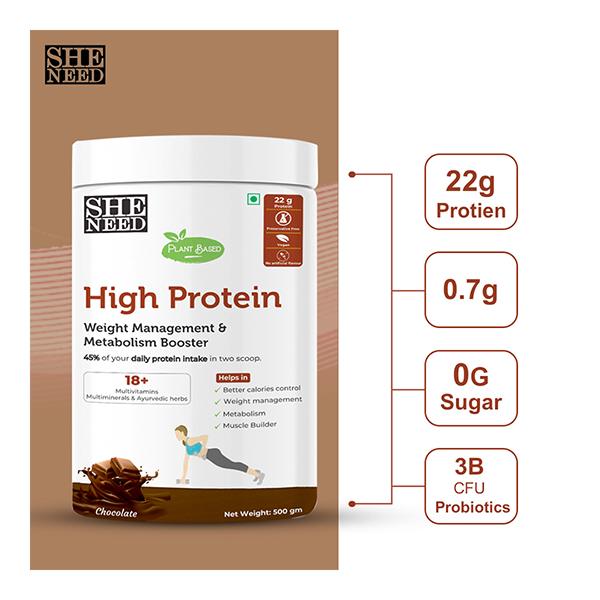 She Need Plant Based High Protein Powder - Chocolate Flavour 500 gm - Whey Proteins