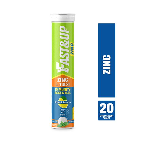 Fast&Up Zinc + Tulsi Effervescent Tablet - Lime & Lemon Flavour (Pack of 2 x 15's) - Vitamin C