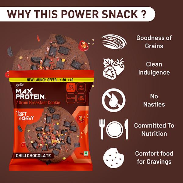 RiteBite Max Protein 7 Grain Breakfast Cookie - Chili Brownie (Pack of 12 x 55 gm) - Nutritional Bars