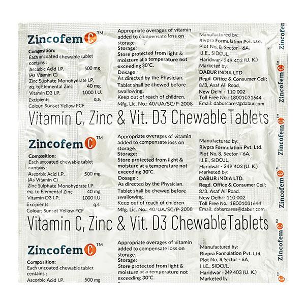 ZINCOFEM C Chewable Tablet 15's - Supplements-Vam