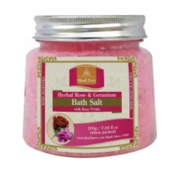 Netmeds | Khadi Pure Herbal Bath Salt - Rose & Geranium with Rose Petals 200 gm