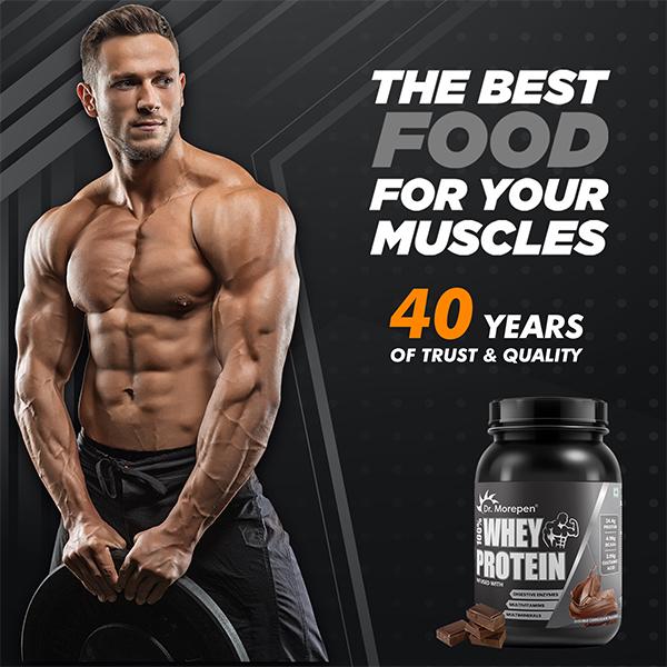 Dr. Morepen Muscle Food 100% Whey Protein Powder - Double Chocolate 1 kg - Whey Proteins