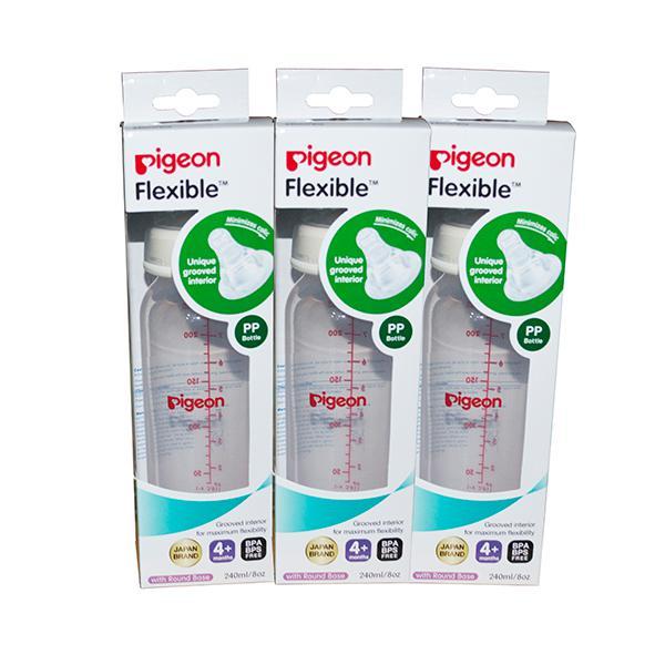 Pigeon Peristaltic Nursing Bottle Rpp Nipple Combo (M) (Pack of 3) - White 240 ml - Feeding & Nursing