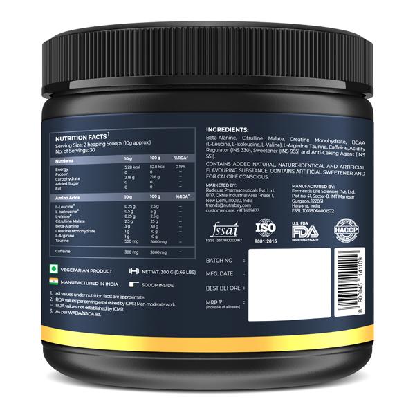 Nutrabay Gold Spark Pre-Workout Energy Powder - Green Apple Flavour 300 gm - Energy Drinks