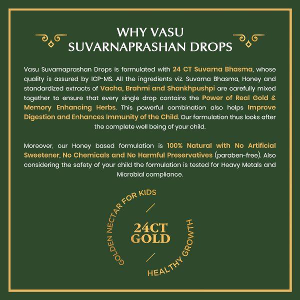 Vasu Ayurveda Suvarnaprashan 24CT Gold Drops for Kids 30 ml - Speciality Medicines