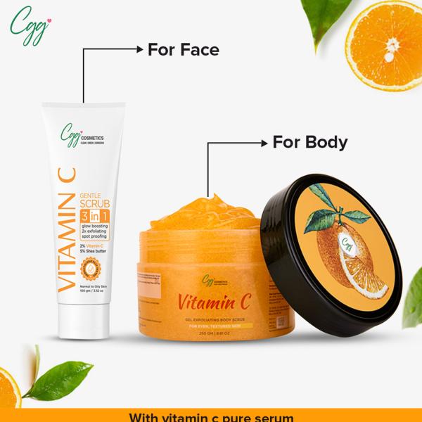 CGG Cosmetics 3 in 1 Gentle Scrub 100 gm + Gel Exfoliating Body Scrub 250gm - Vitamin C - Scrubs & Exfoliants