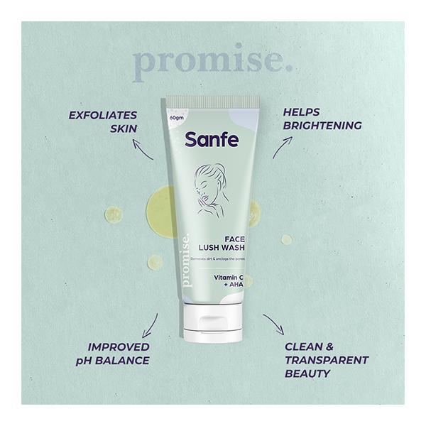 Sanfe Promise Face Lush Wash - Vitamin C + AHA 60 gm - Face Washes