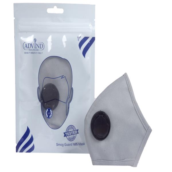 Netmeds | Smog Guard N95 Face Mask With One Valve (Adult Free Size) - Grey (Pack of 1)