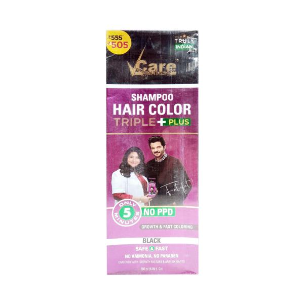 VCare Shampoo Hair Color Triple+ - Black 180 ml - Sachet/Shampoo