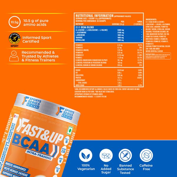 Fast&Up BCAA Powder  - Cola Flavour 450 gm - Bcaa Supplements