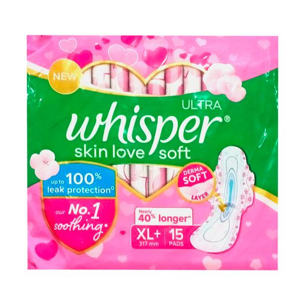 Netmeds | Whisper Ultra Skin Love Soft Sanitary Pad (XL+ 317 mm) 15's