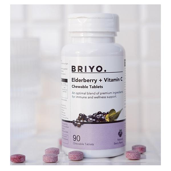 Briyo Elderberry Plus Vitamin C - Chewable Tablets - Natural Berry Flavour 90's - Vitamin C