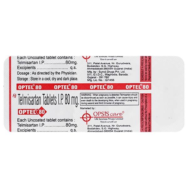 OPTEL 80mg Tablet 10's - Hypertension-Ang