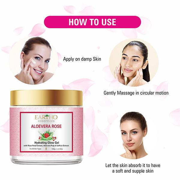 Eartho Essentials Hydrating Glow Gel - Aloevera Rose 100 gm - Face Gels
