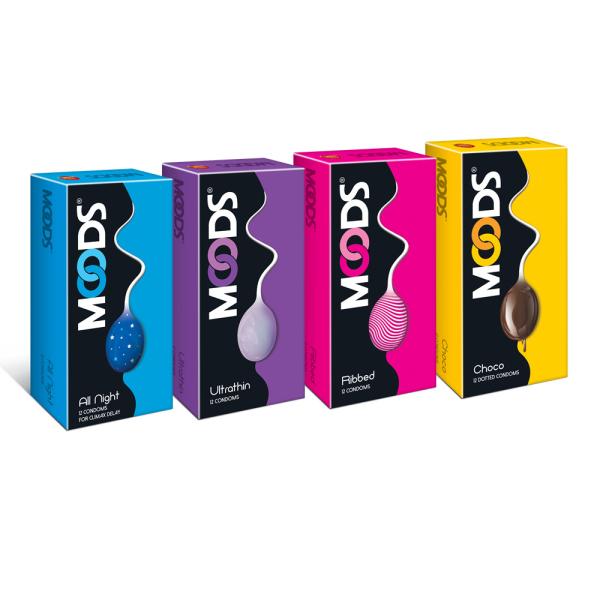 Netmeds | Moods Condoms Combo - All Night + Ultrathin + Ribbed + Choco (Pack of 12's Each)