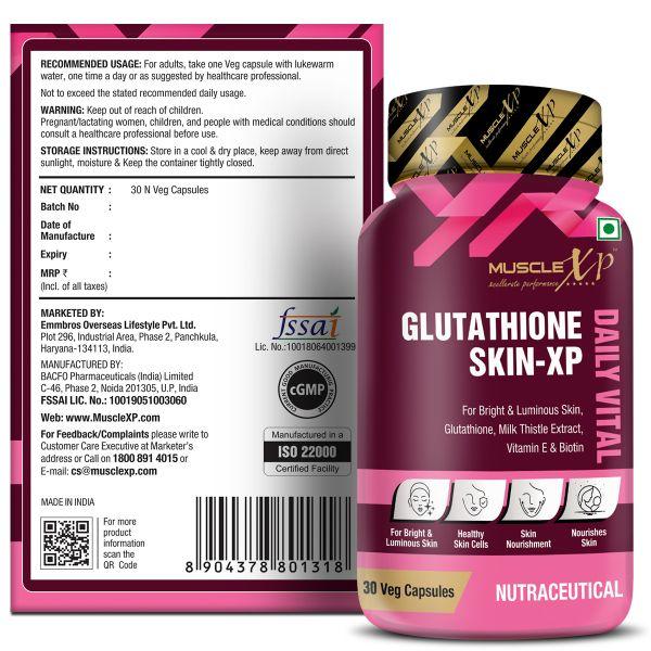 MuscleXP Glutathione Skin XP Daily Vital Veg Capsule 30's - Hair & Skin