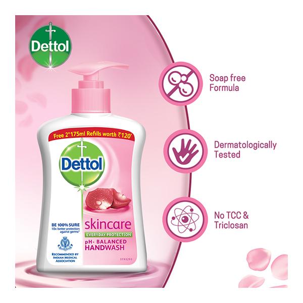 Dettol Liquid Handwash - Skincare 200 ml + Free Dettol Liquid Handwash Refill - Skincare (Pack of 2 x 175 ml) - Hand Wash & Soaps