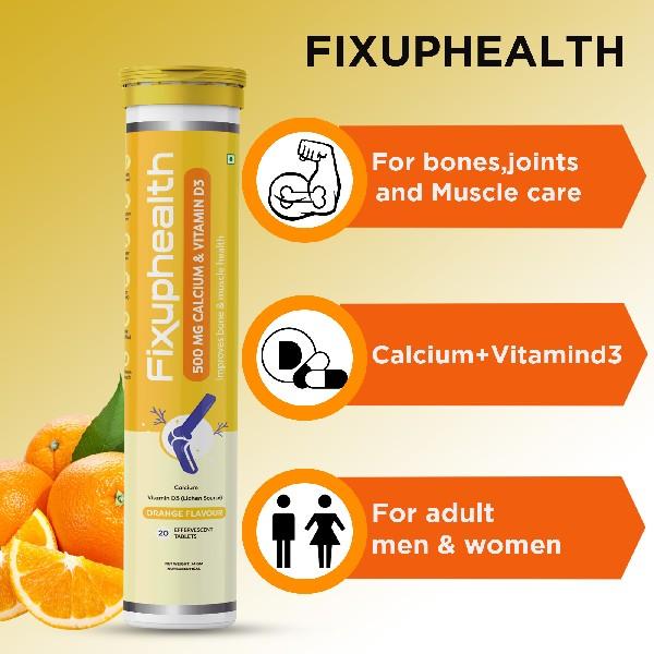 FixUpHealth Calcium and Vitamin D3 Effervescent Tablet - Orange Flavour (Pack of 4 x 20s) 1's - Calcium And Minerals