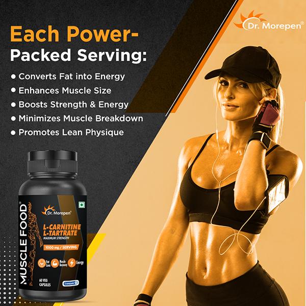 Dr. Morepen Muscle Food L Carnitine L Tartrate 1000 mg Veg Capsule 60's - Workout Essentials