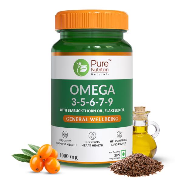 Netmeds | Pure Nutrition Omega 3 5 6 7 9 with Seabuckthorn oil 1000 mg Veg Softgels 30's