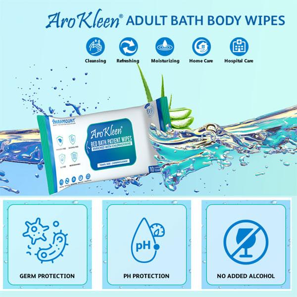 AroKleen Bed Bath Patient Wipes - Chlorhexidine (240 mm x 320 mm) (Pack of 5 x 10's) 1's - Drapes,Caps & Gowns
