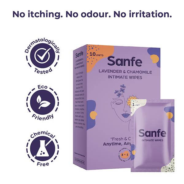 Sanfe Intimate Wipes - Lavendar & Chamomile 10's - Intimate Care