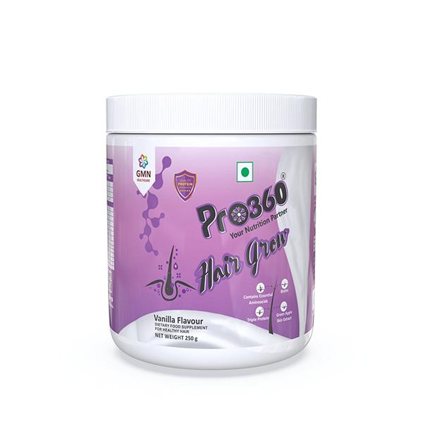 Pro360 Hair Grow Nutritional Powder - Vanilla Flavour 250 gm - Hair & Skin