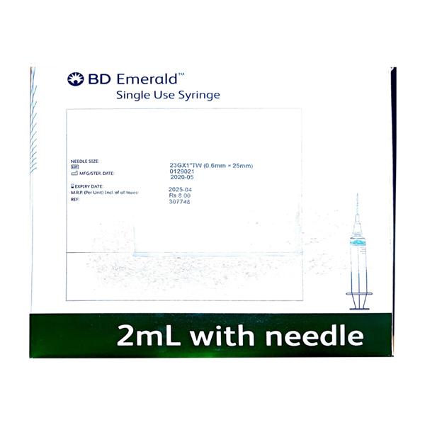 BD Emerald Single Use Syringe 2 ml With Needle 23G - Syringes And Needles