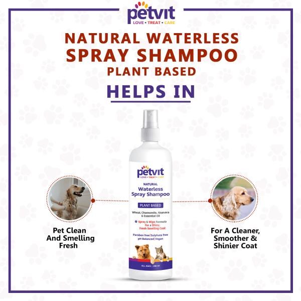 Petvit Plant Based Natural Waterless Spray Shampoo- -For All Breeds Dogs & Cats 200 ml - Pet Grooming
