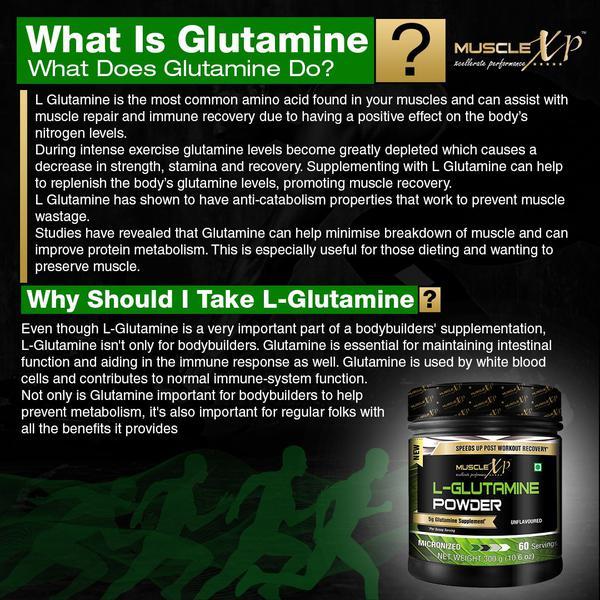 MuscleXP L-Glutamine Powder (60 Servings) - Unflavoured 300 gm - Amino Acids