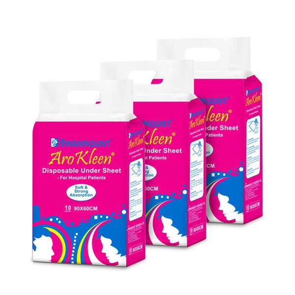 Netmeds | AroKleen Disposable Under Sheet (L) (90 x 60 cm) - For Hospital Patients (Pack of 3 x 10's) 1's