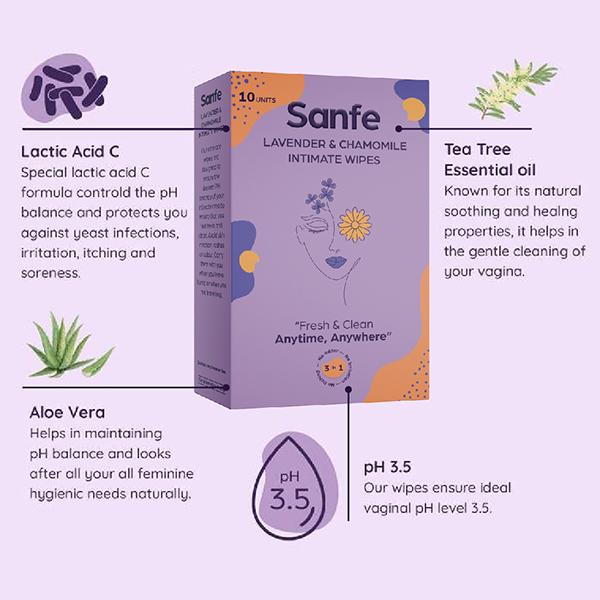Sanfe Intimate Wipes - Lavendar & Chamomile 10's - Intimate Care