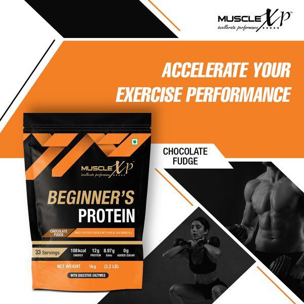MuscleXP Beginner's Whey Protein Powder - Chocolate Fudge 1 kg - Whey Proteins