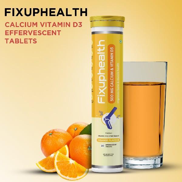 FixUpHealth Calcium and Vitamin D3 Effervescent Tablet - Orange Flavour (Pack of 4 x 20s) 1's - Calcium And Minerals