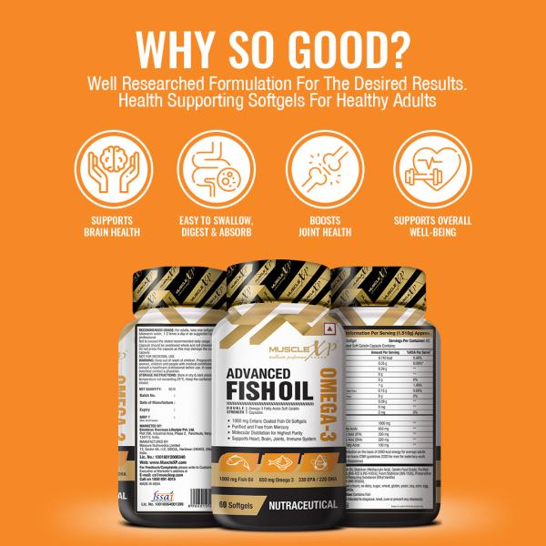MuscleXP Advanced Fishoil Double Strength Omega 3 Capsule 60's - Omega Fish Oil Fatty Acids