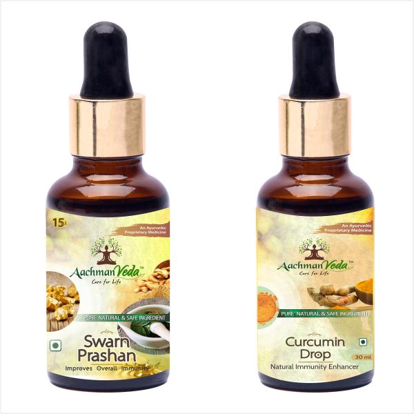 Aachman Veda Swarn Prashan Drops 15 ml & Aachman Veda Curcumin Drops 30 ml (Free) 1's - Speciality Medicines