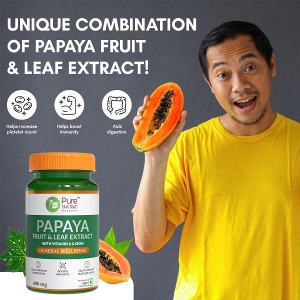 Pure Nutrition Papaya Fruit & Leaf Extract with Vitamin & Iron 600 mg Veg Tablet 60's - Calcium And Minerals
