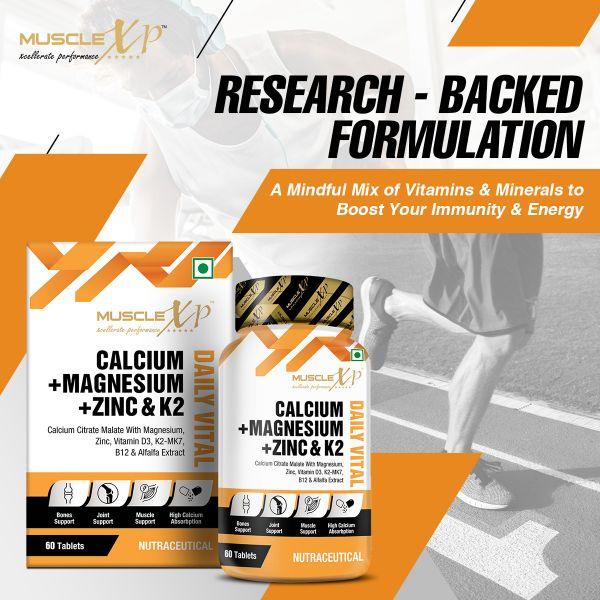 MuscleXP Calcium + Magnesium + Zinc & K2 Daily Vital Tablet 60's - Amino Acids