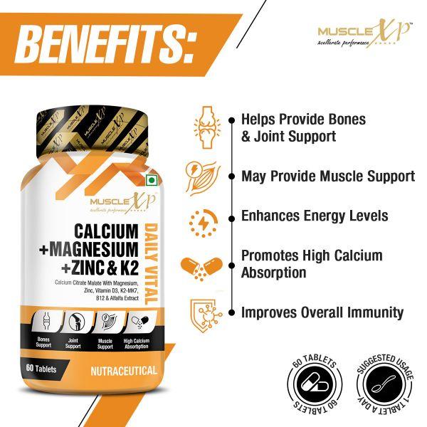 MuscleXP Calcium + Magnesium + Zinc & K2 Daily Vital Tablet 60's - Amino Acids