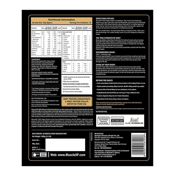 MuscleXP 100% Whey Protein Powder - Double Chocolate Flavour (Pack of 2 x 1 kg) - Whey Proteins