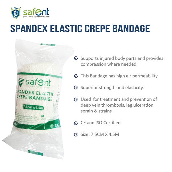 Safent Spandex Elastic Crepe Bandage (7.5 cm X 4.5 m) - Bandages