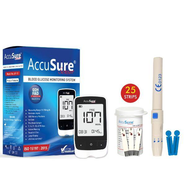 Netmeds | AccuSure Sensor Gluco Meter with 25 Strips