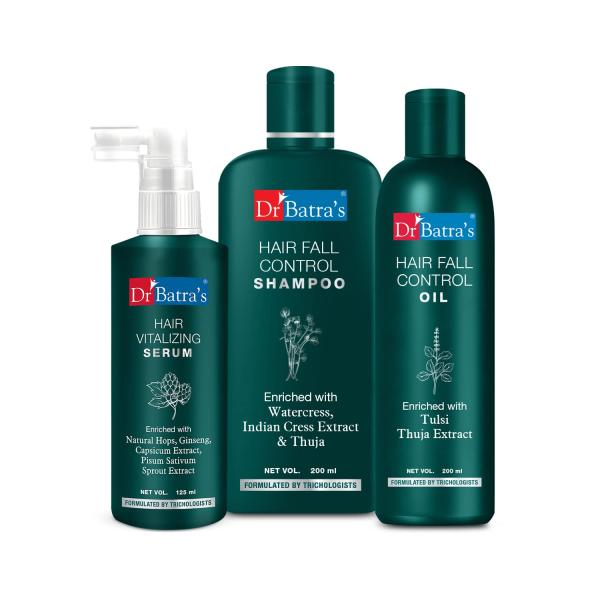 Dr Batra's Hair Vitalizing Serum 125 ml + Hair Fall Control Oil 200 ml + Hair Fall Control Shampoo 200 ml - Hair Treatment