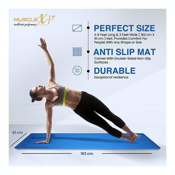 MuscleXP Yoga Mat with Cover Bag - Blue 1's - Workout Essentials