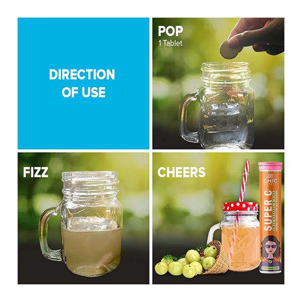 Chicnutrix Super C- Amla Extract and Zinc Effervescent Tablet - Orange Flavour (Pack of 3 x 60's) - Vitamin C