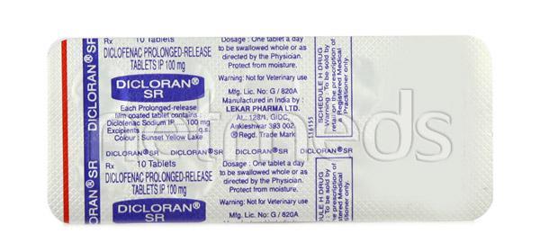 Dicloran SR 100mg Tablet 10'S - Pain relief-Nsa