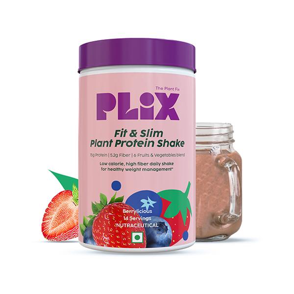 Plix The Plant Fix Fit & Slim Smoothie For Healthy Weight Management And Metabolism Strawberry Flavour Pack Vegan Gluten Free 500 gm